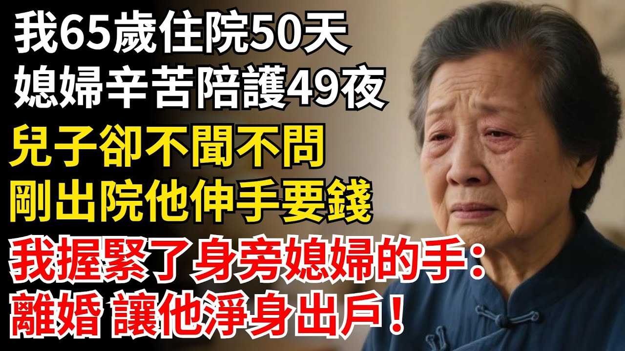 我65歲住院50天，媳婦辛苦陪護49夜，兒子卻不聞不問，剛出院他伸手要錢，我握緊了身旁媳婦的手：離婚 讓他淨身出戶！#晚年生活#中老年生活#為人處世#生活經驗#情感故事#幸福人生