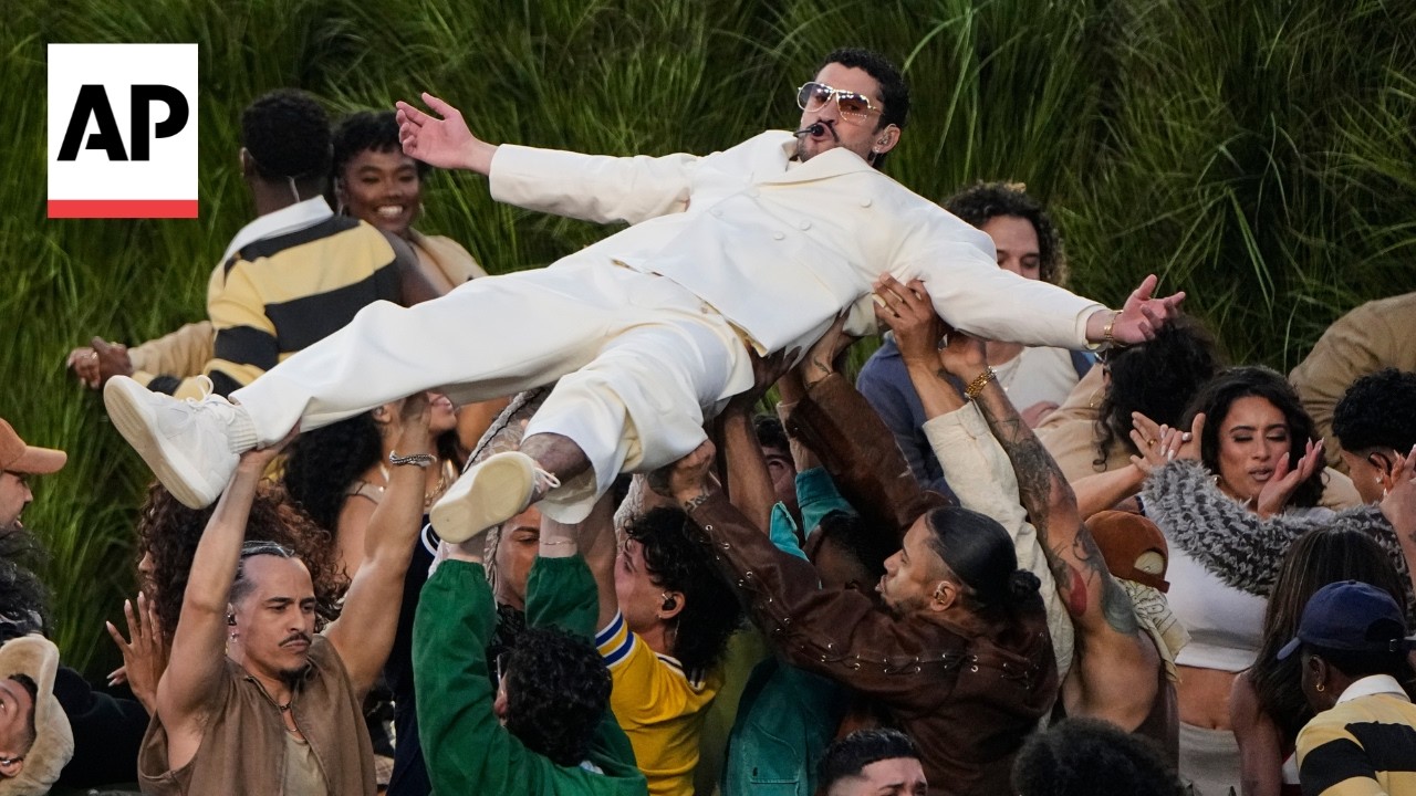 Bad Bunny performs at the Super Bowl 2026 halftime show