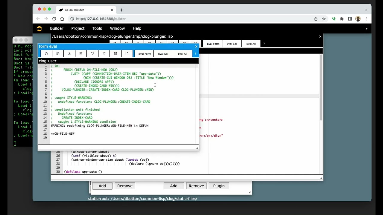 CLOG Plunger - Episode 1 - Flow (the real secret to Common Lisp productivity)