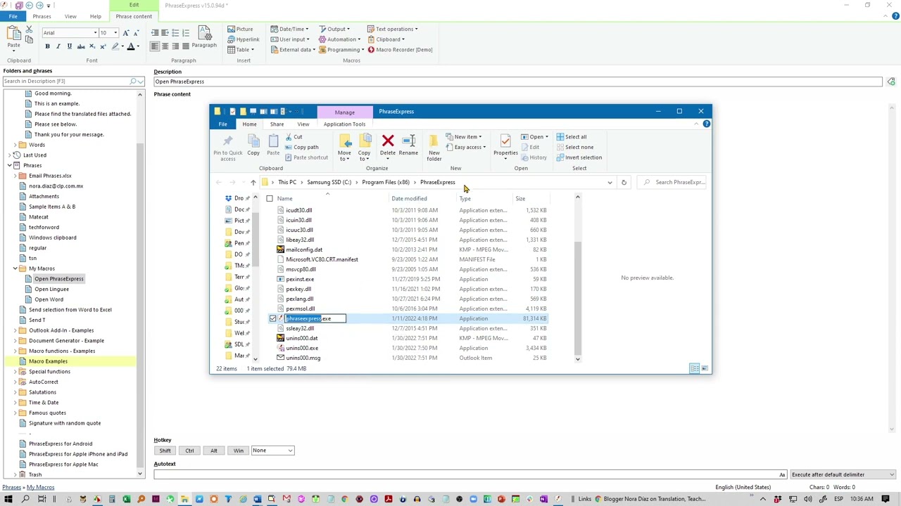 Launching programs with PhraseExpress