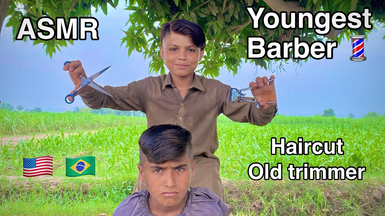 ASMR youngest Barber 💈 In the world  🌍 2 Side Haircut style with old trimmer