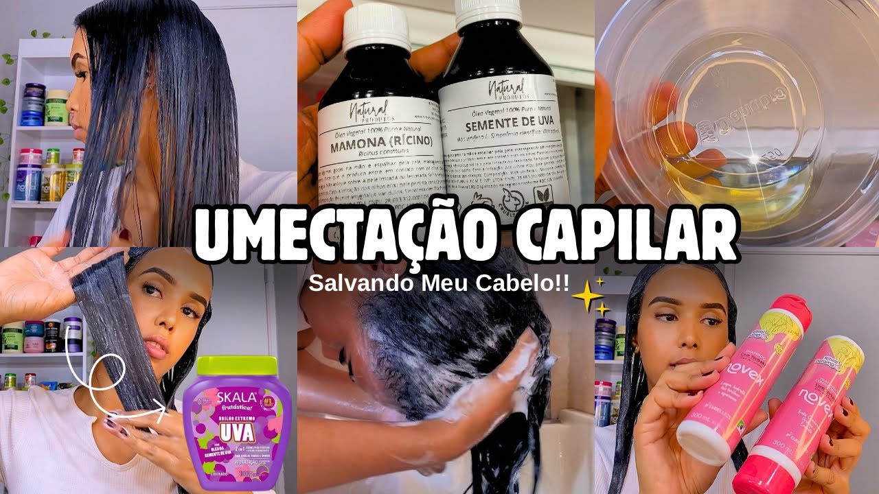 UMECTAÇÃO CAPILAR | SALVANDO MEU CABELO RESSECADO | Óleo de rícino + Óleo Semente de Uva.