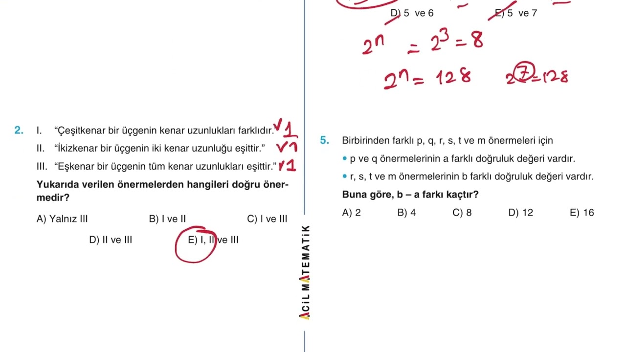 ACİL YAYINLARI MATEMATİĞİN İLACI TYT SORU BANKASI Mantık test:1 sayfa :219-220