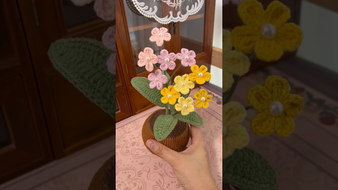 How to crochet flower pot part 5 #crocheteasyflower #crochetflowerpattern #flowerpot