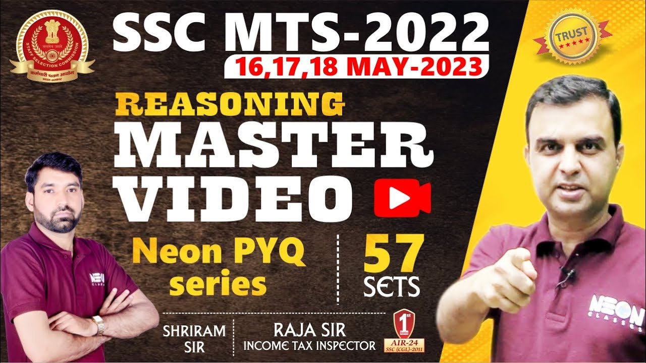 SSC MTS 2022 Reasoning 16 May 2023 to 18 May 2023 ALL 9 Sets Previous Year Questions NEON APPROACH
