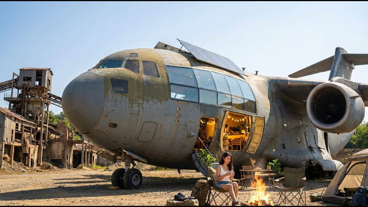 Building a Dream House Inside an Abandoned C-17 Globemaster Aircraft near a Mining Operation Ruins A