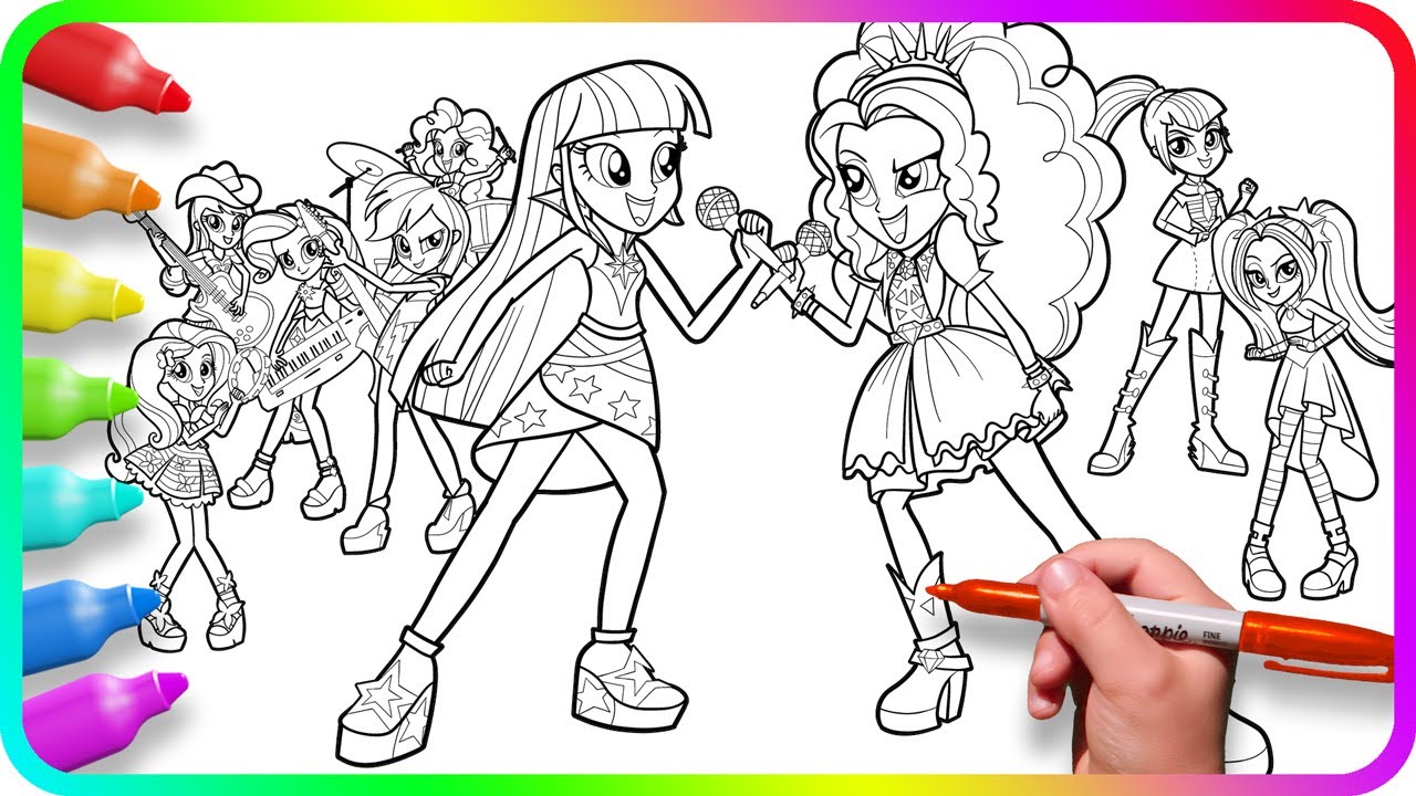 Coloring Pages EQUESTRIA GIRLS - Rainbow Rocks vs Dazzlings. How to color My Little Pony. MLP