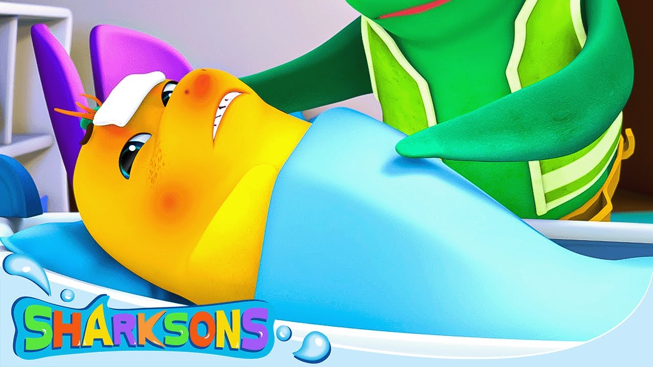 Oh No! Baby Grub Is Sick! | The Sharksons - Songs for Kids | Nursery Rhymes & Kids Songs