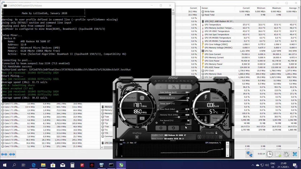 AMD Radeon RX 5600 XT BEAM Mining Hashrate and OC