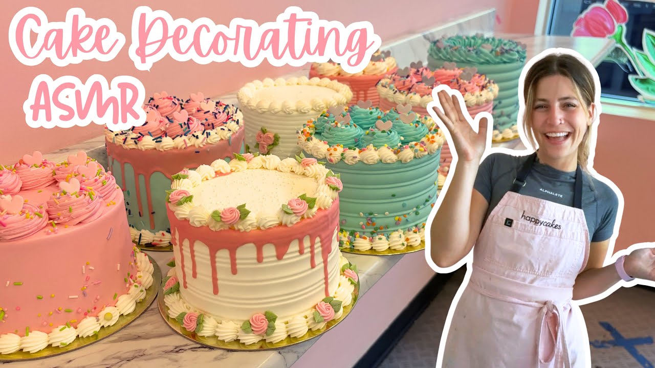 Satisfying Cake Decorating ASMR | Decorate Buttercream Cakes With Me! | [No Talking] [No Music]
