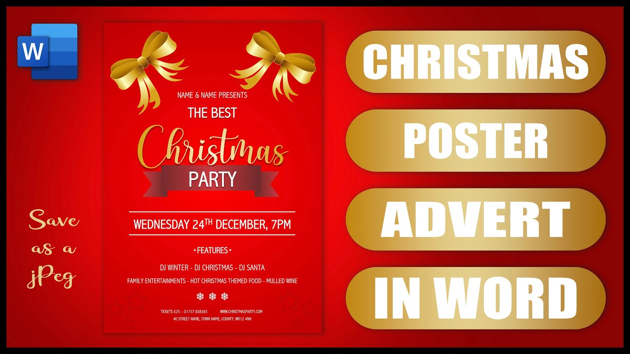 Christmas Party POSTER or ADVERTISEMENT in Word | LOTS OF EASY TECHNIQUES