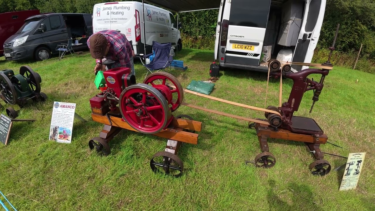 Stationary engines. Rolls Royce Merlin being fired up & Motorbikes at Weald of Kent steam rally 2025