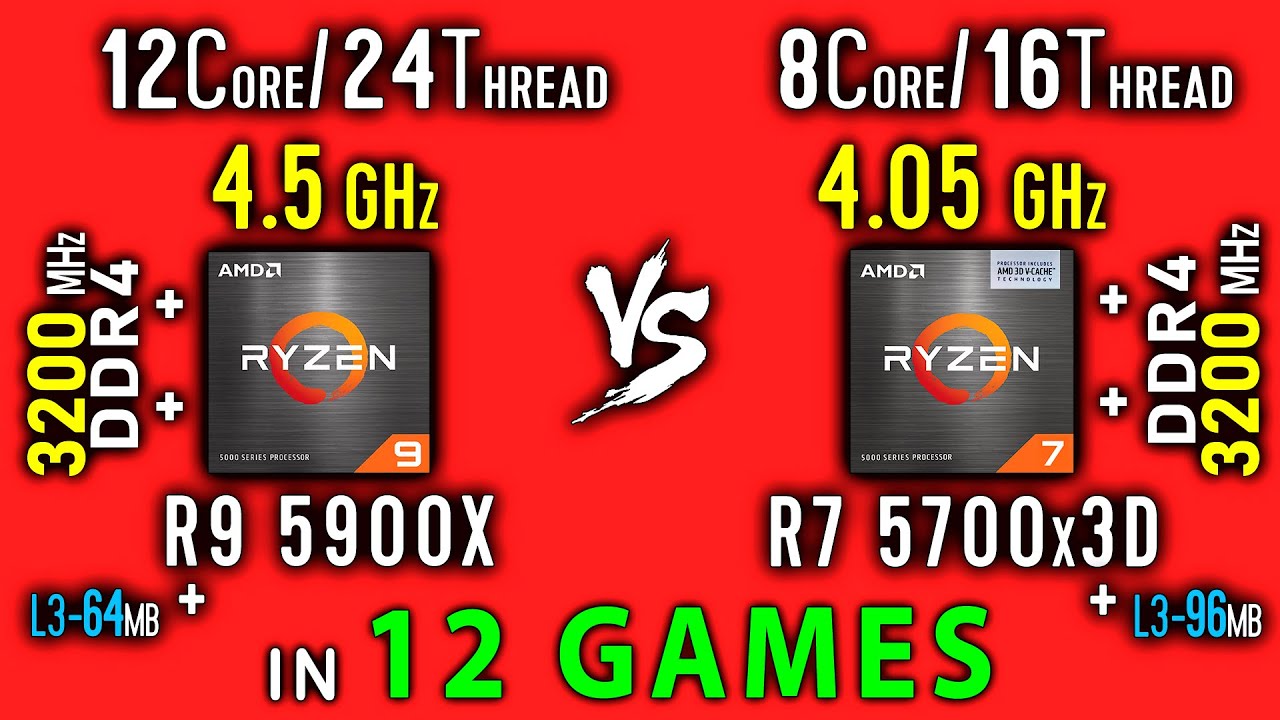 Ryzen 9 5900x vs Ryzen 7 5700x3D Test in 12 Games or R7 5700x3D vs R9 5900x