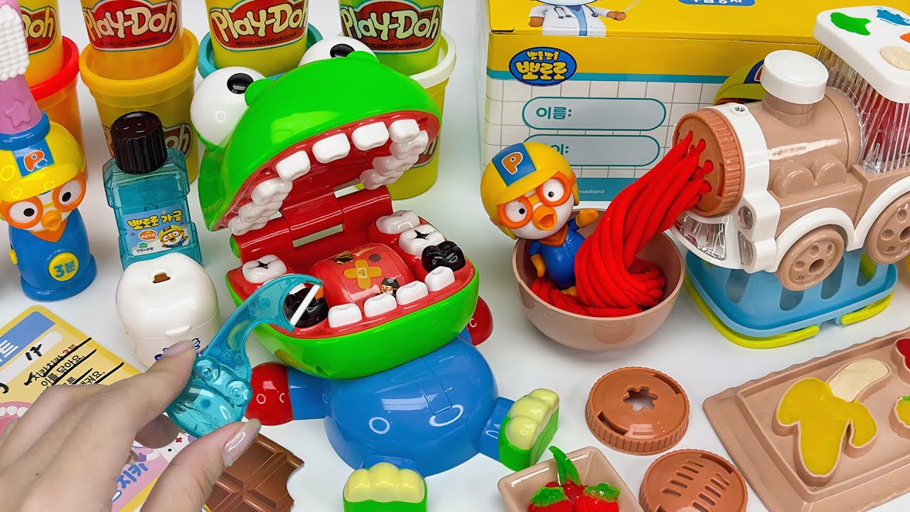 [toy asmr] Krong’s Play-Doh Food Trouble🦷 Pororo Dentist Toy 뽀로로 치카치카 ASMR | Satisfying Unboxing