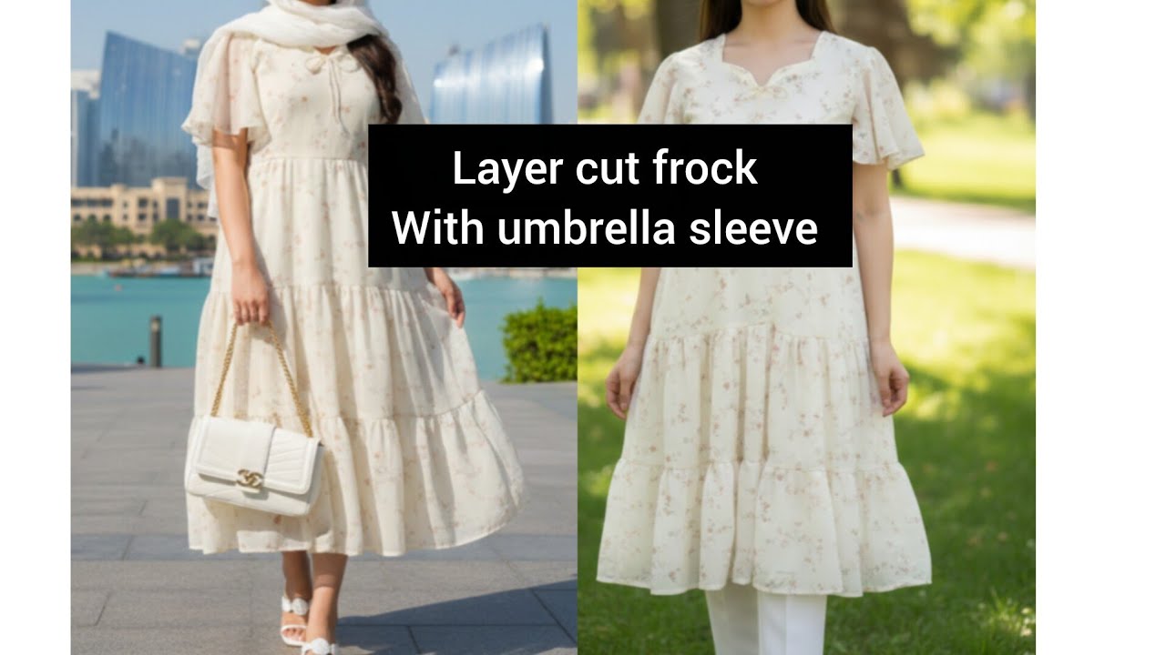 Layercut frock with umbrella sleeve cutting and stitching 
