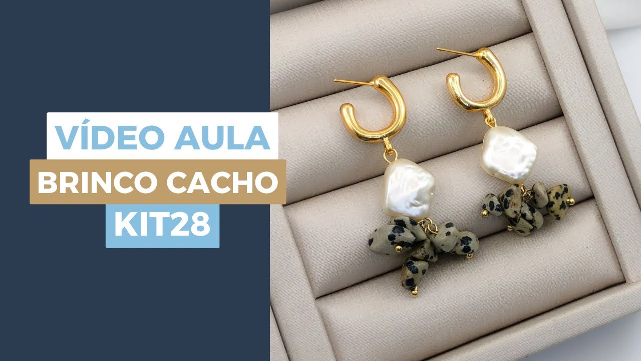 Vídeo Aula KIT28 - Brinco Cacho cascalho Obsidiana