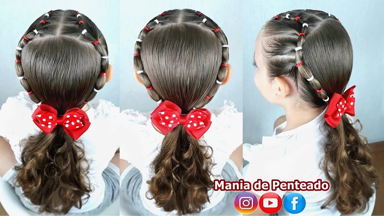 Penteado Infantil fácil com ligas e amarração | Easy hairstyle with rubber band for girls