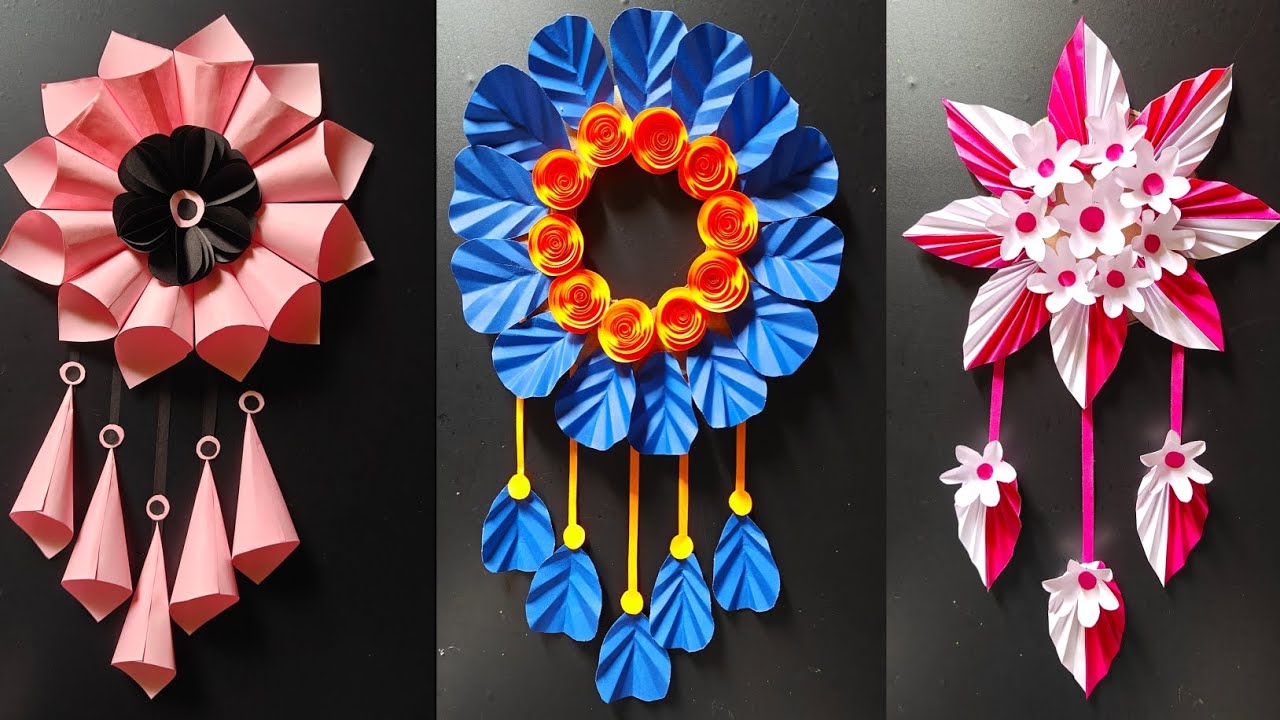 3 Beautiful Flower Wall Hanging / Paper Craft For Home Decoration/Easy flowers making with paper DIY