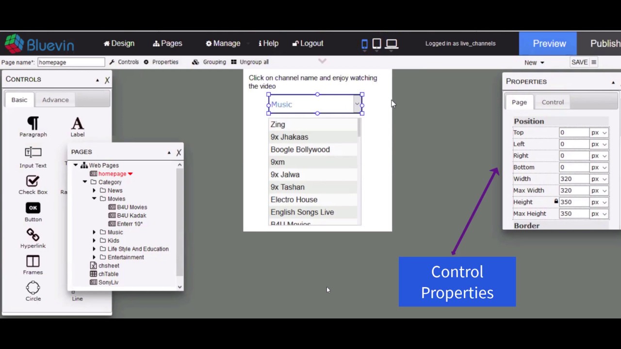 TV App: Created by Bluevin [Zero Coding! it's WYSIWYG development]