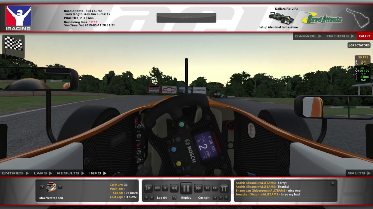 iRacing.com - Max Verstappen - Road Atlanta F3 World Record