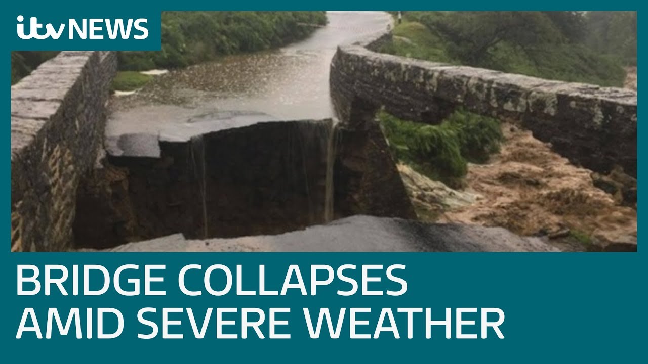 Bridge collapses as hailstones and floods bombard North Yorkshire | ITV News
