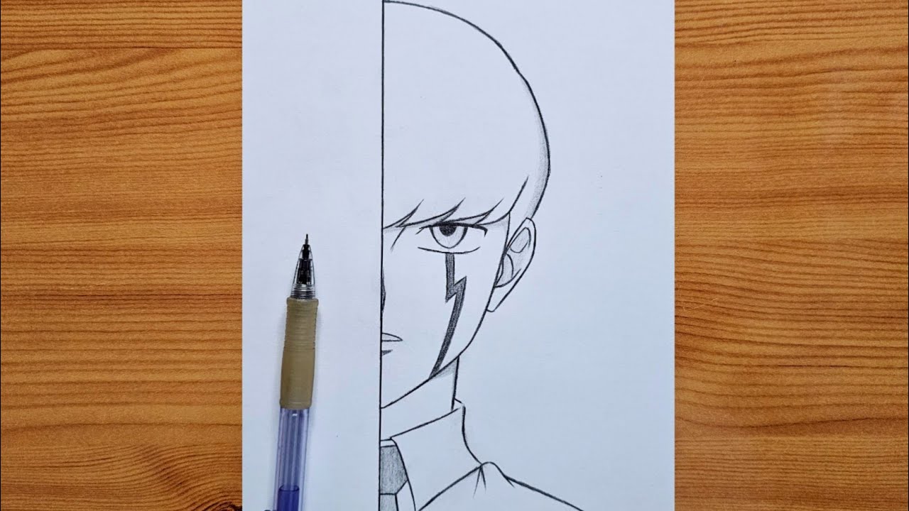 Easy Anime Drawing : How to draw Mash Burnedead | Mash Mashle half face step by step | for beginners