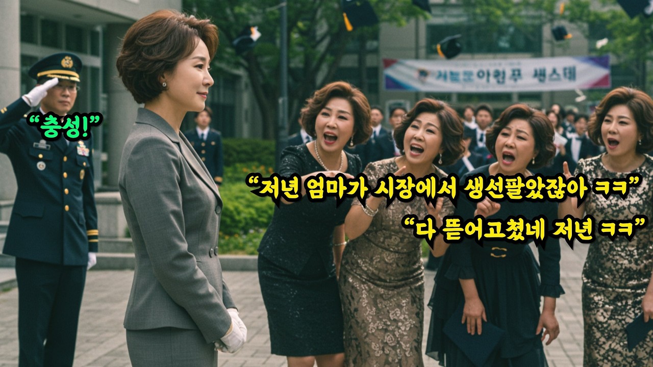 딸 졸업식에서 대놓고 무시하던 동창들뒤에서 “충성”소리에 뒤돌아보니 수십명의 군인들이  인사를하자 다들 사색이되어 벌벌떠는데.. 