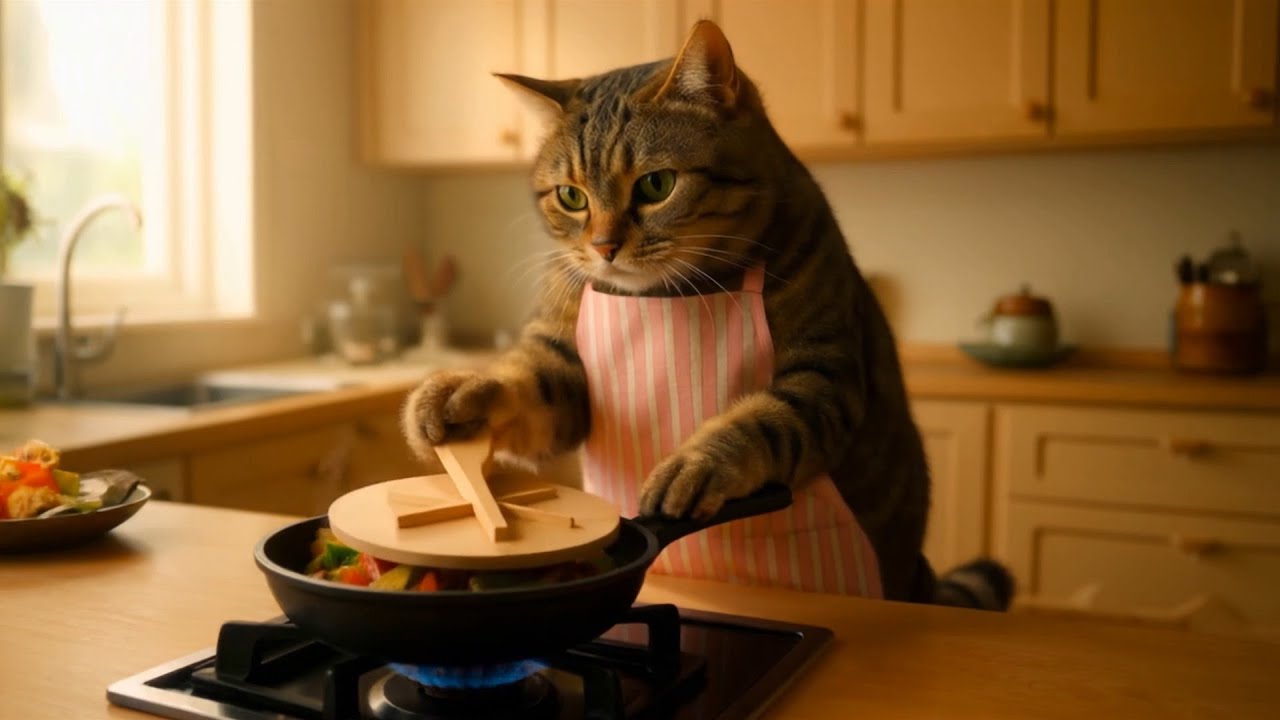 【AI Cat】キジトラ猫アンバーの肉じゃが作り！【料理】
