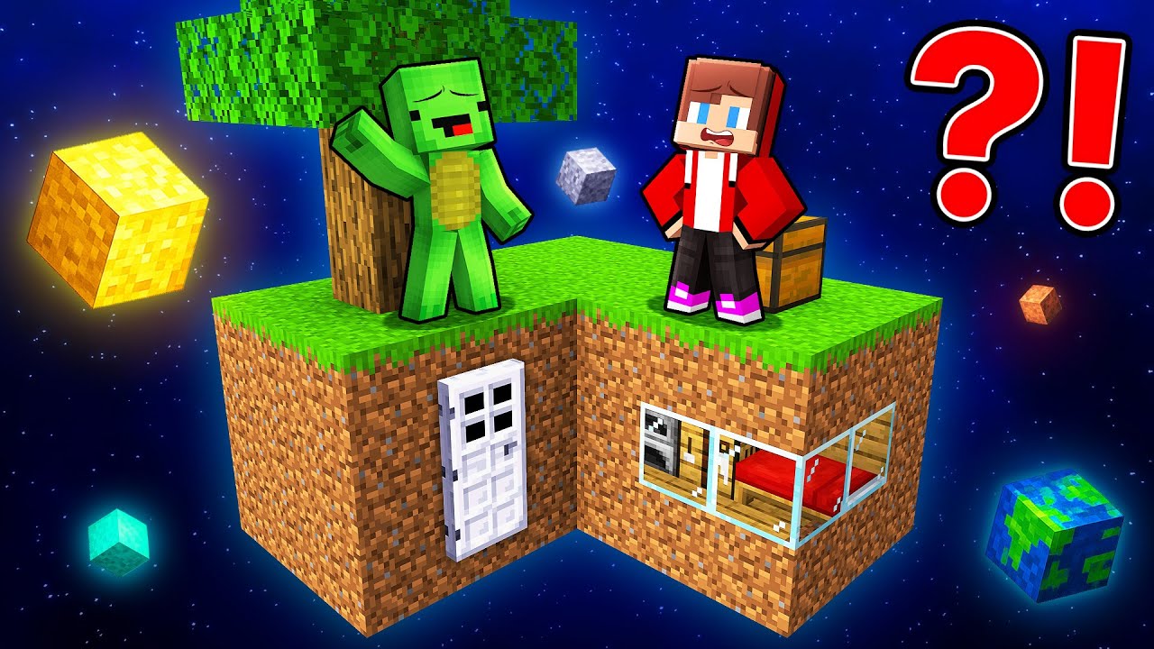 Mikey and JJ Survive on a Space Block in Minecraft (Maizen)