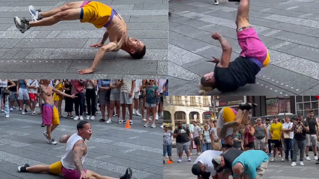 Acrobatics/break dancing in Times Square