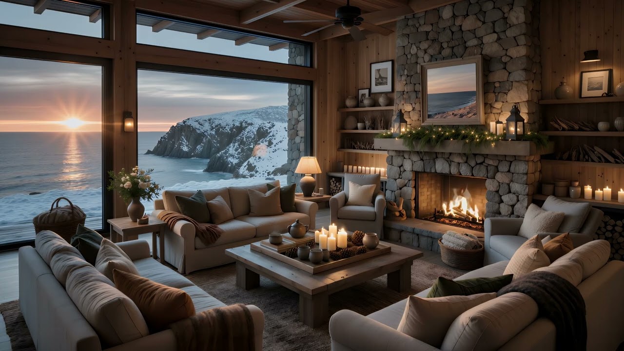 Cozy Winter Oceanfront Cabin ❄️ | Stone Fireplace and Views of the Cliffs for Relaxation