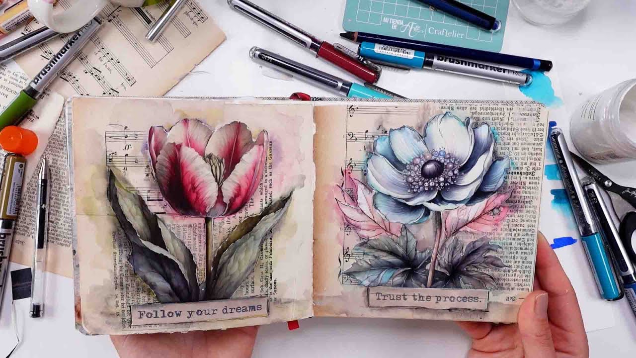#2 JUST START ! Art Journal (5 supplies only) with Maremi Collage Books and   @karinmarkers