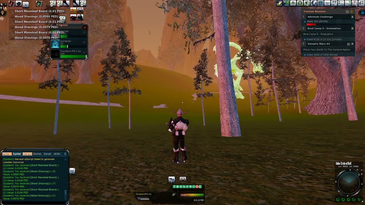 Tree Harvesting in Hell, Planet Rocktropia, Entropia Universe for valuable looter skills