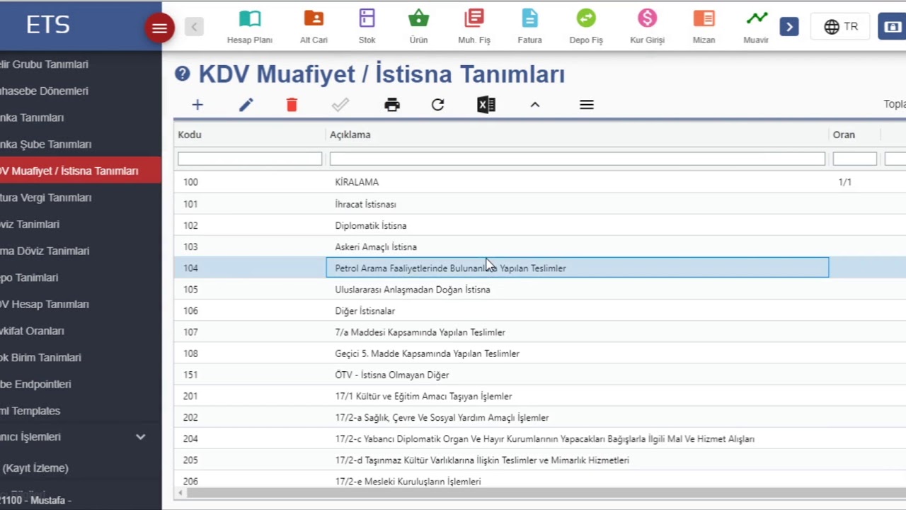 Elektra Ticari Set - EtsWeb Kdv Muafiyet Ve Tevkifat Tanımları