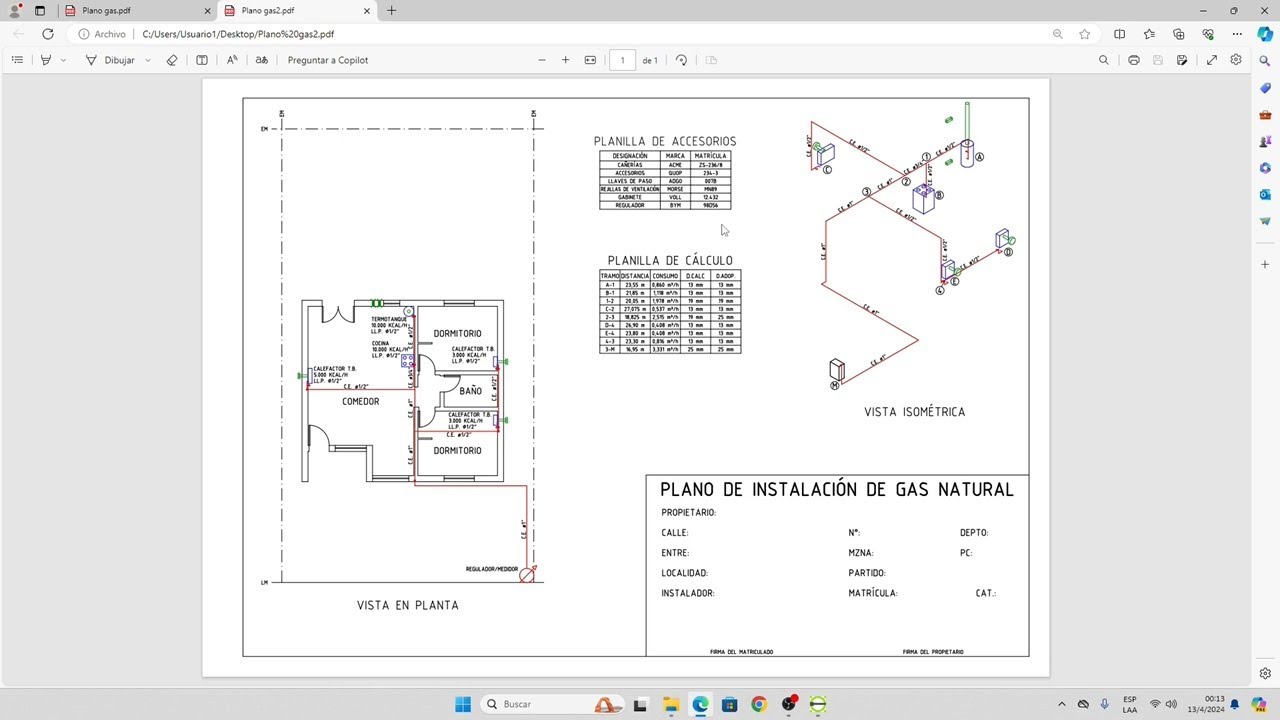 LibreCAD - Plano de instalación domiciliaria de gas, décima (y última) parte: generación de PDF A3