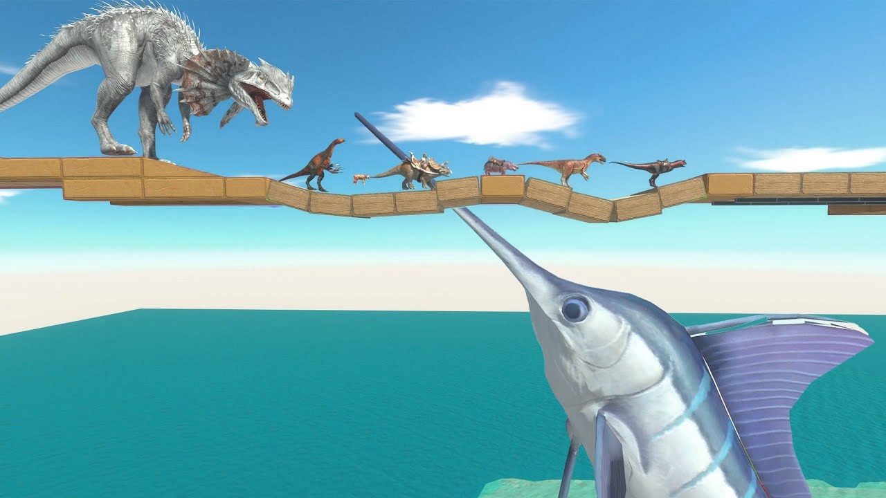 Unstable Bridge Challenge: Don't Fall Into the Giant Swordfish Pool - Dinosaurs Challenge