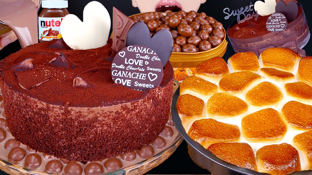 ASMR S'MORES DIP CHOCOLATE CAKE MALTESERS MAGNUM ICE CREAM NUTELLA DESSERT MUKBANG먹방咀嚼音EATING SOUNDS