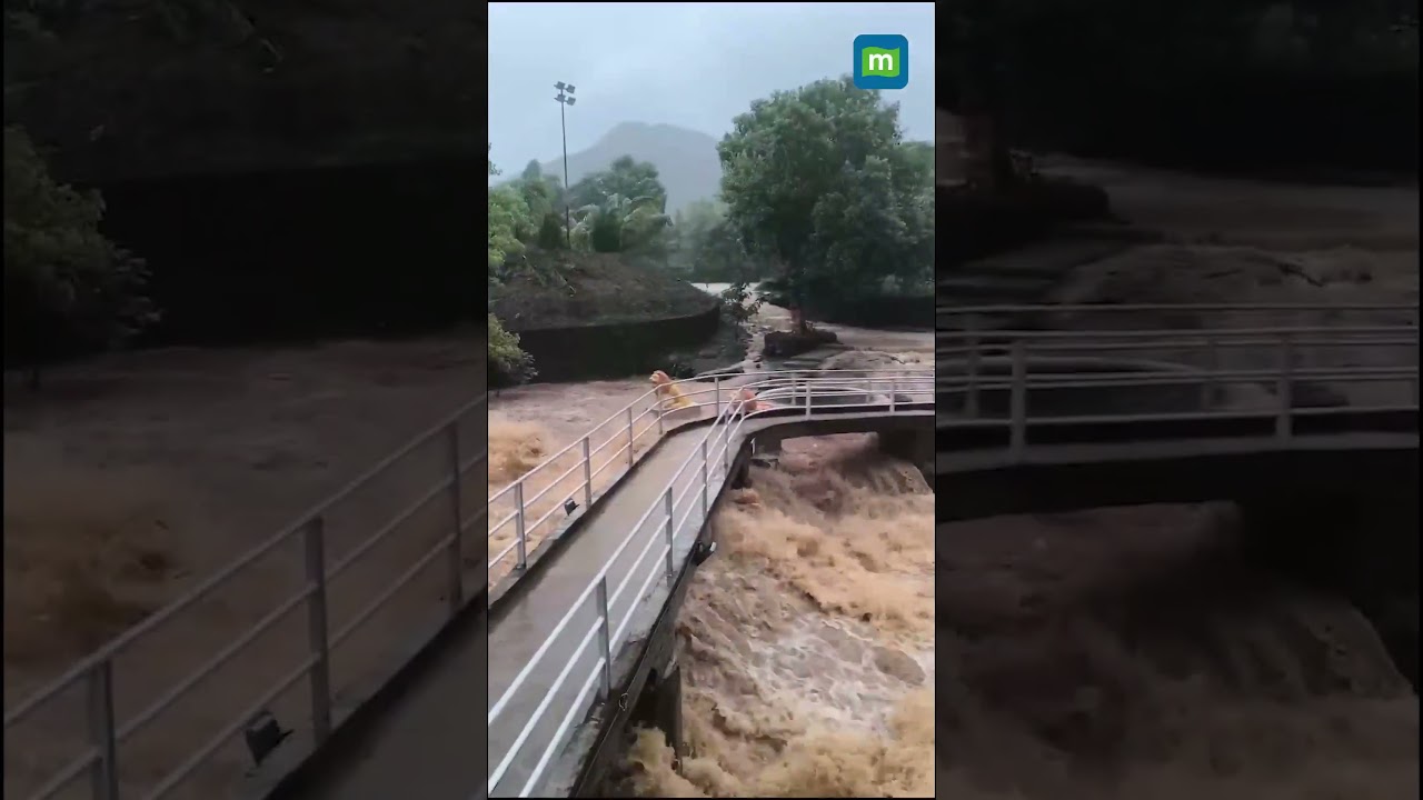 Floodwaters surge through Pune's Devi Maa Varadayini Temple after relentless rainfall in Mulshi