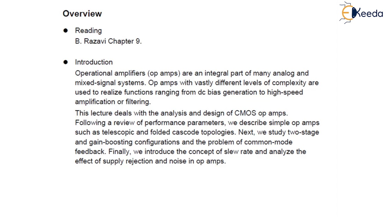 Operational Amplifiers Overview and General Consideration - Analog & Mixed VLSI Design