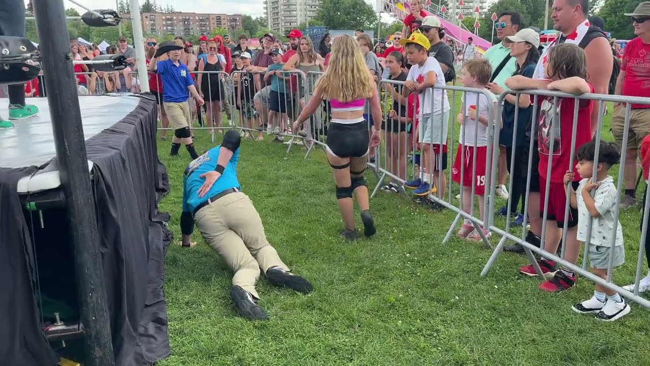 Wrestling in Cambridge on Canada Day. Arslan was there watching with the crow