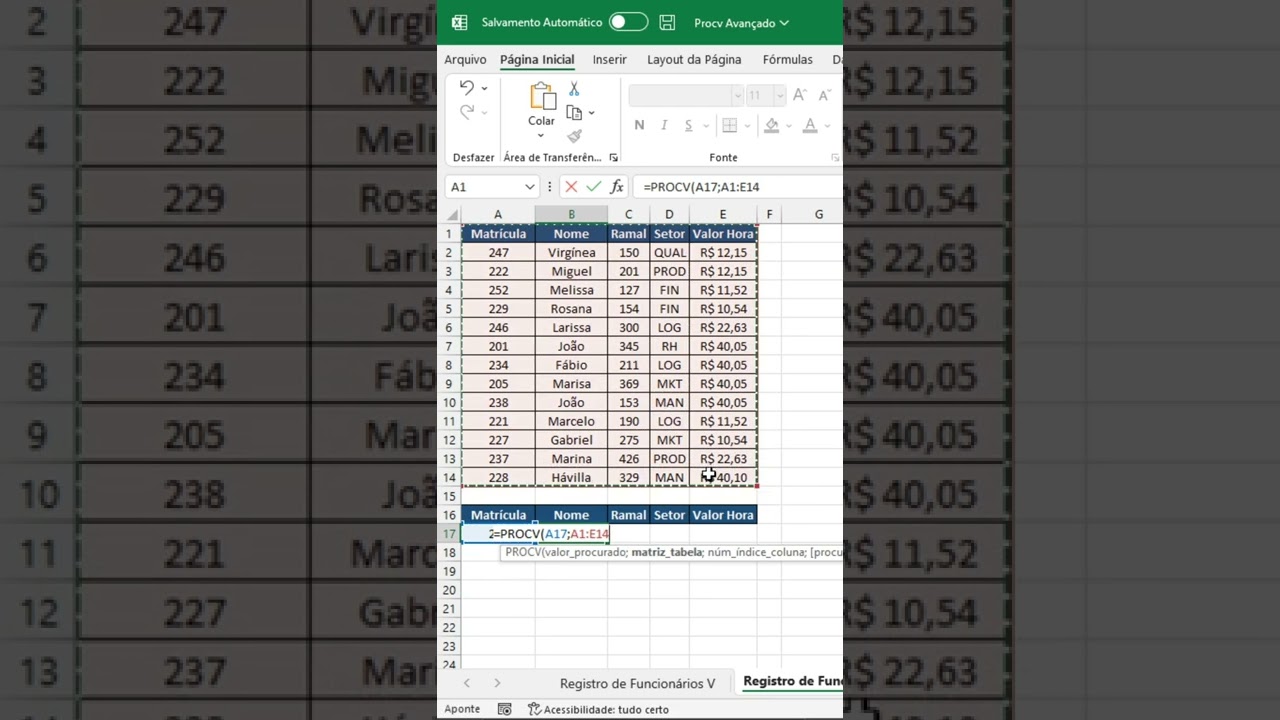 Retorne v&aacute;rios valores com a fun&ccedil;&atilde;o PROCV