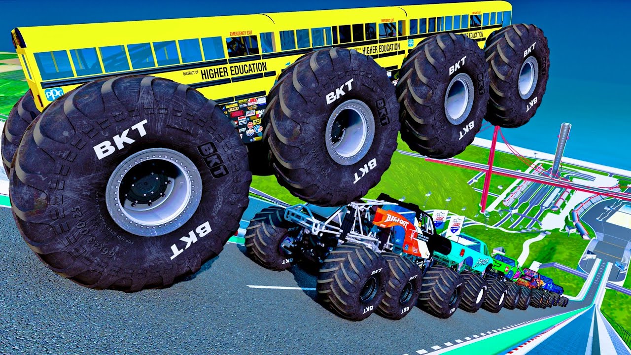 Epic Fails Monster Truck Jumps Over Cars in BeamNG!