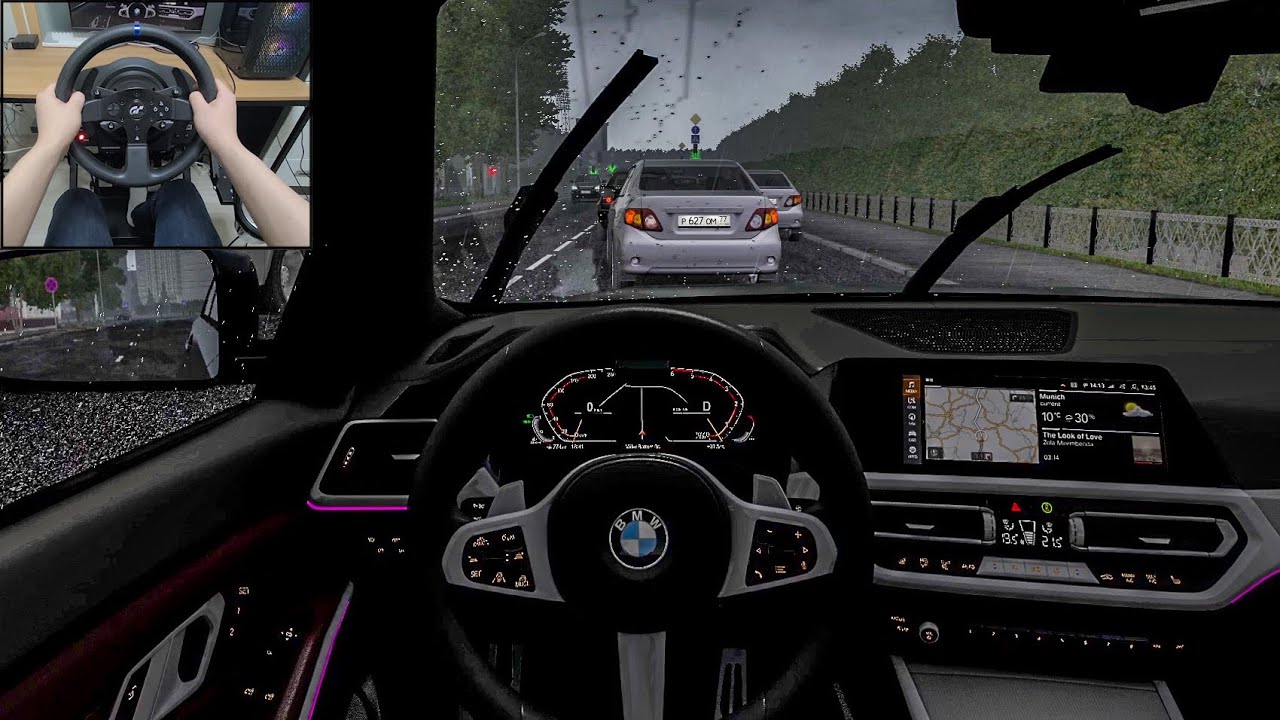 2019 BMW 320d - City Car Driving | Traffic jam & Rain drive [Steering Wheel Gameplay]