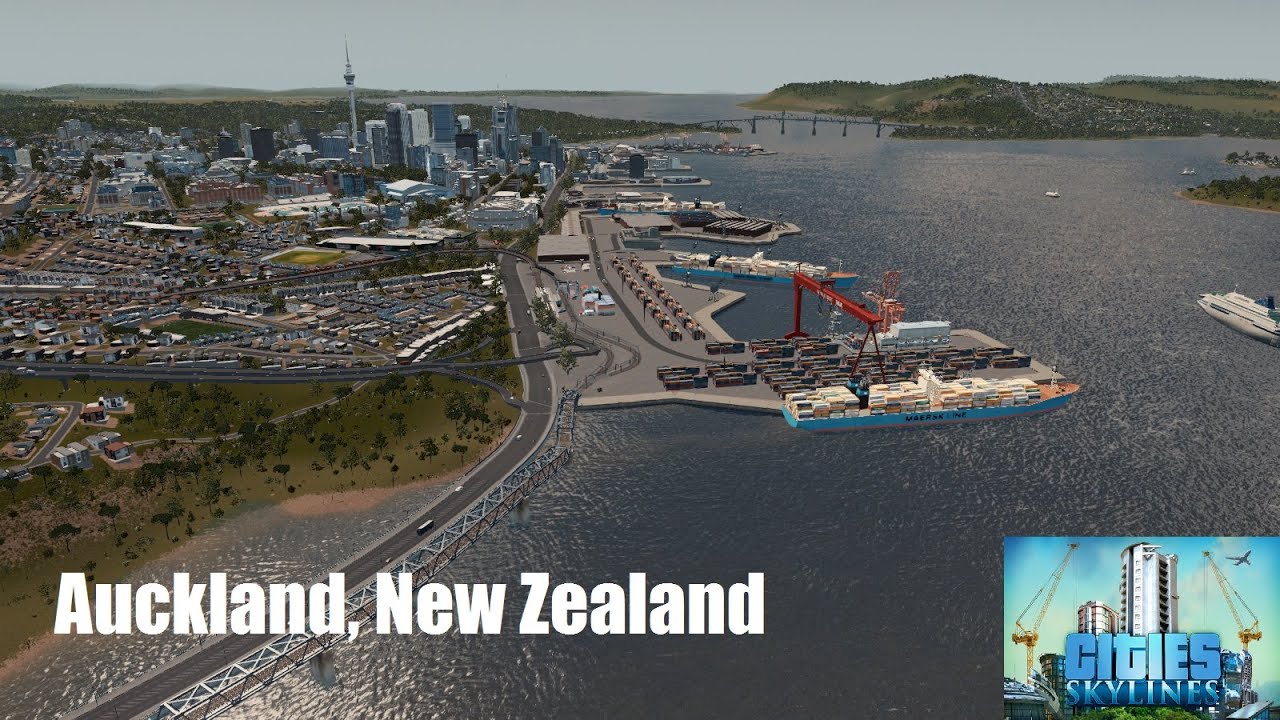 The city of Auckland New Zealand recreated in Cities Skylines