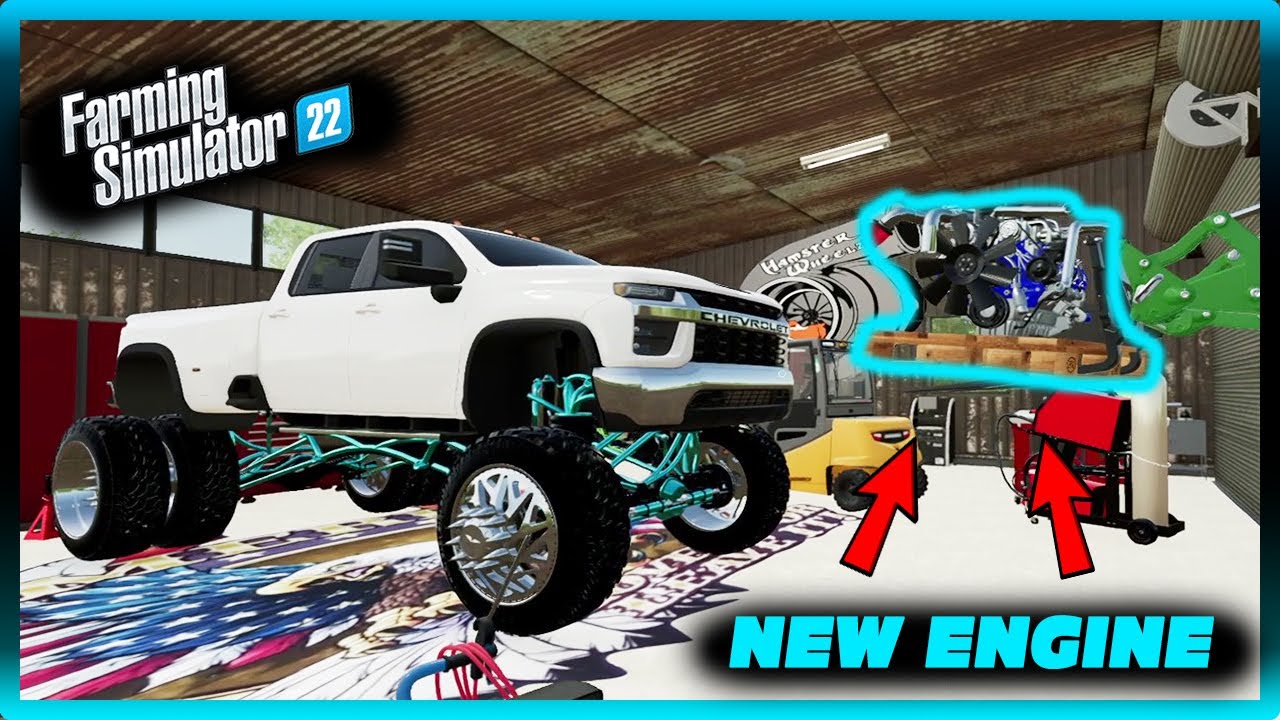FARM SIMULATOR 22 RP - PUTTING NEW DURAMAX ENGINE IN THE SEMA TRUCK THEN MUDDIN IT!