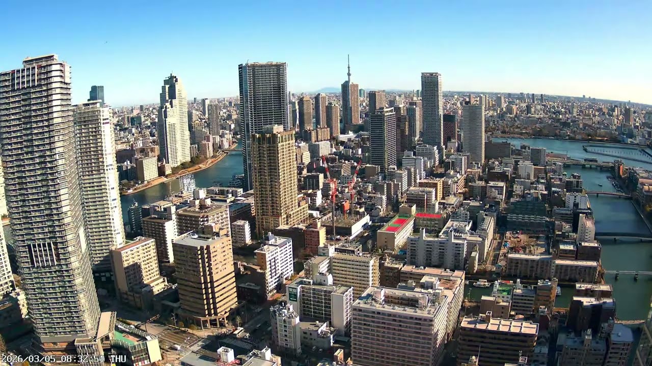 東京ライブカメラ 4K | スカイツリー＆隅田川 | 東東京の景色 | 2026-03-05
