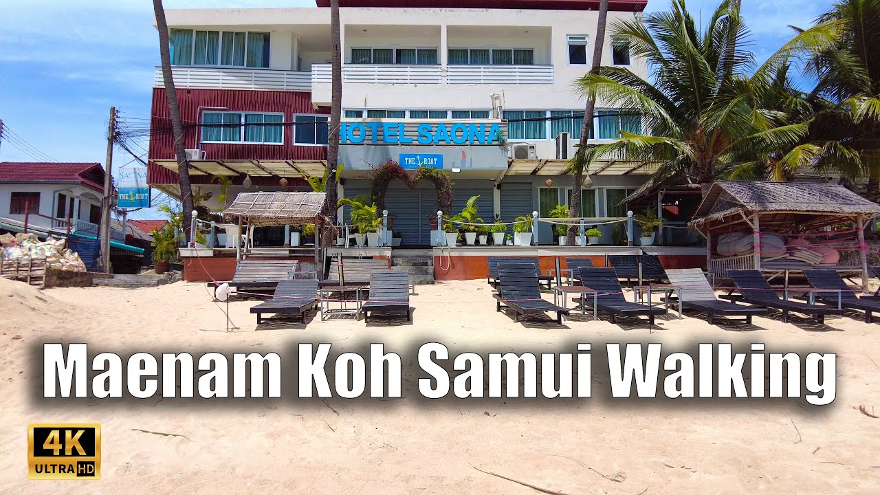 4K Koh Samui 2021 Maenam beach and Main road - Virtual walking tour | Streets of Thailand