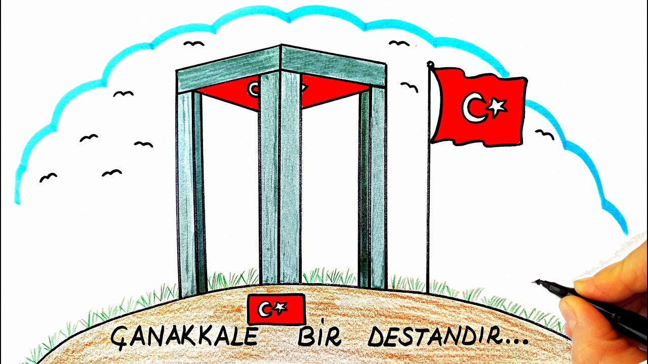 18 Mart Çanakkale Zaferi Resmi Çizimi - Şehitler Anıtı Resmi Çizimi - Çanakkale Zaferi İle Çizimler