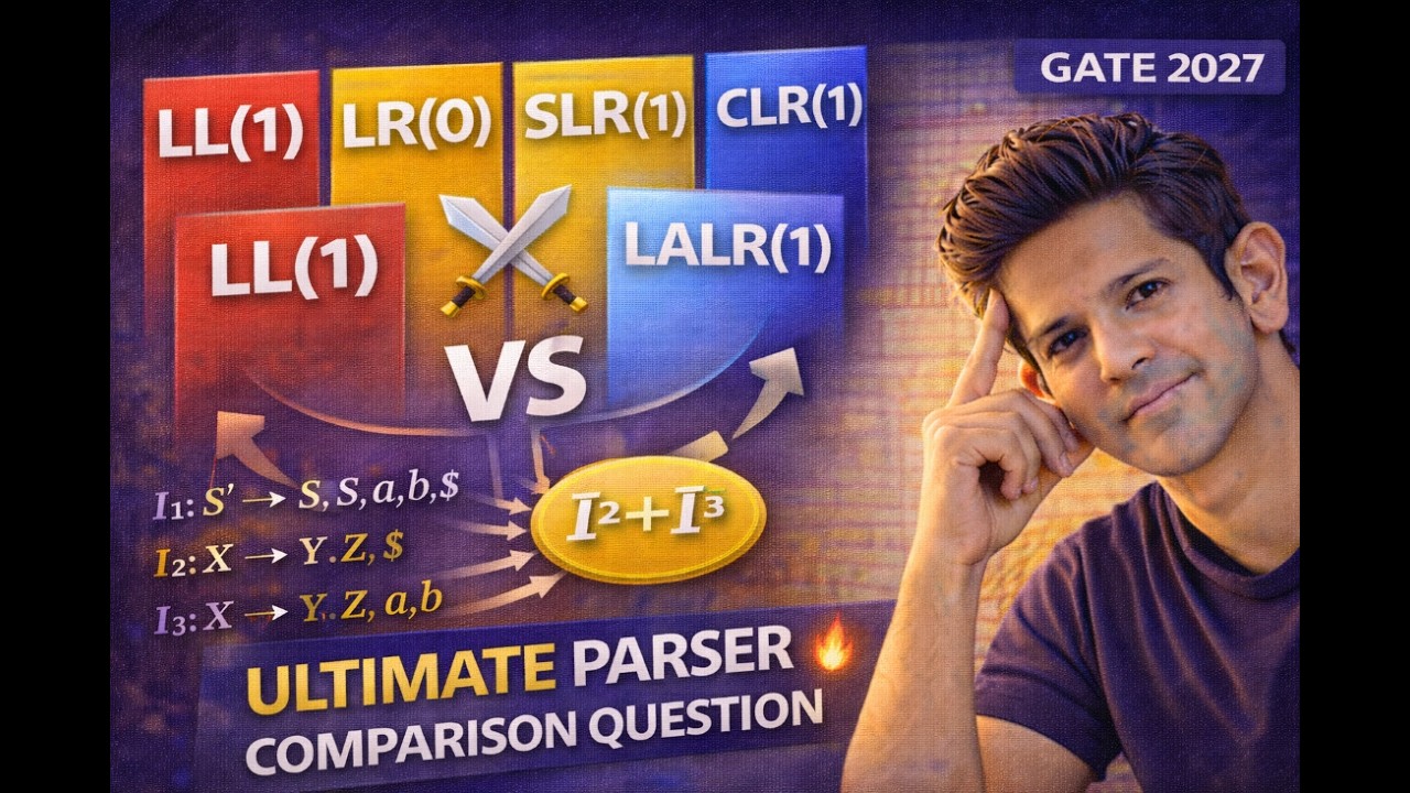 One Question on LL(1), LR(0), SLR(1), CLR(1) & LALR(1) | Compiler Design