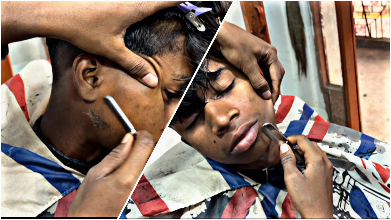 School boy 7th class beard shave and trending low fade haircut step bye step tutorial asmr